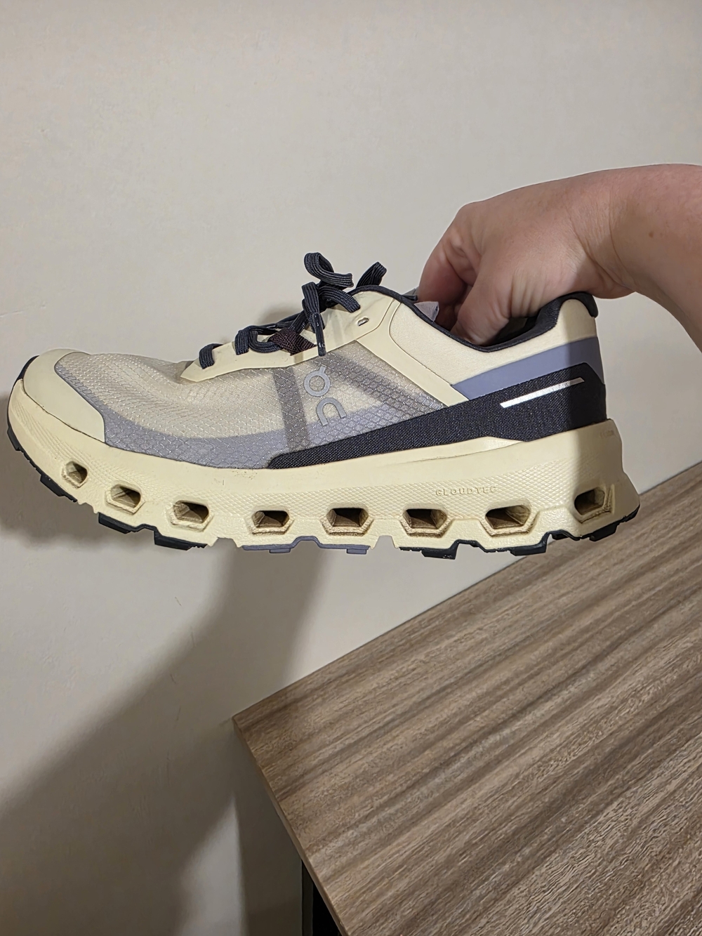 On Running Women's Cloudmonster in Cream and Gray with Black Accents Size 9